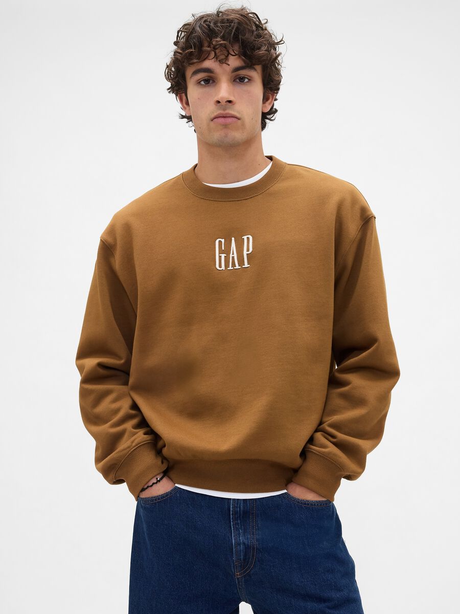 Brown crew neck sweatshirt in cotton blend Man_1