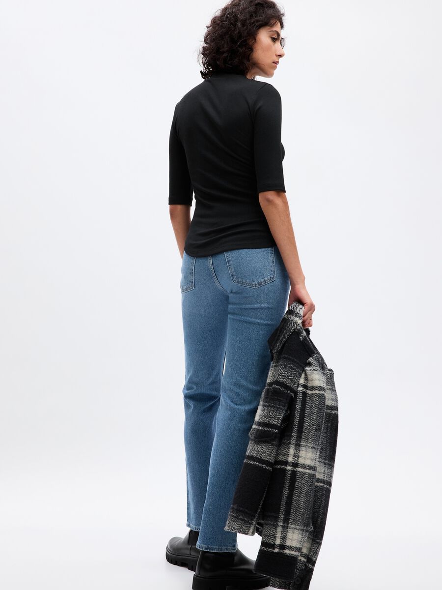 T-shirt a costine sottili maniche al gomito Donna_1