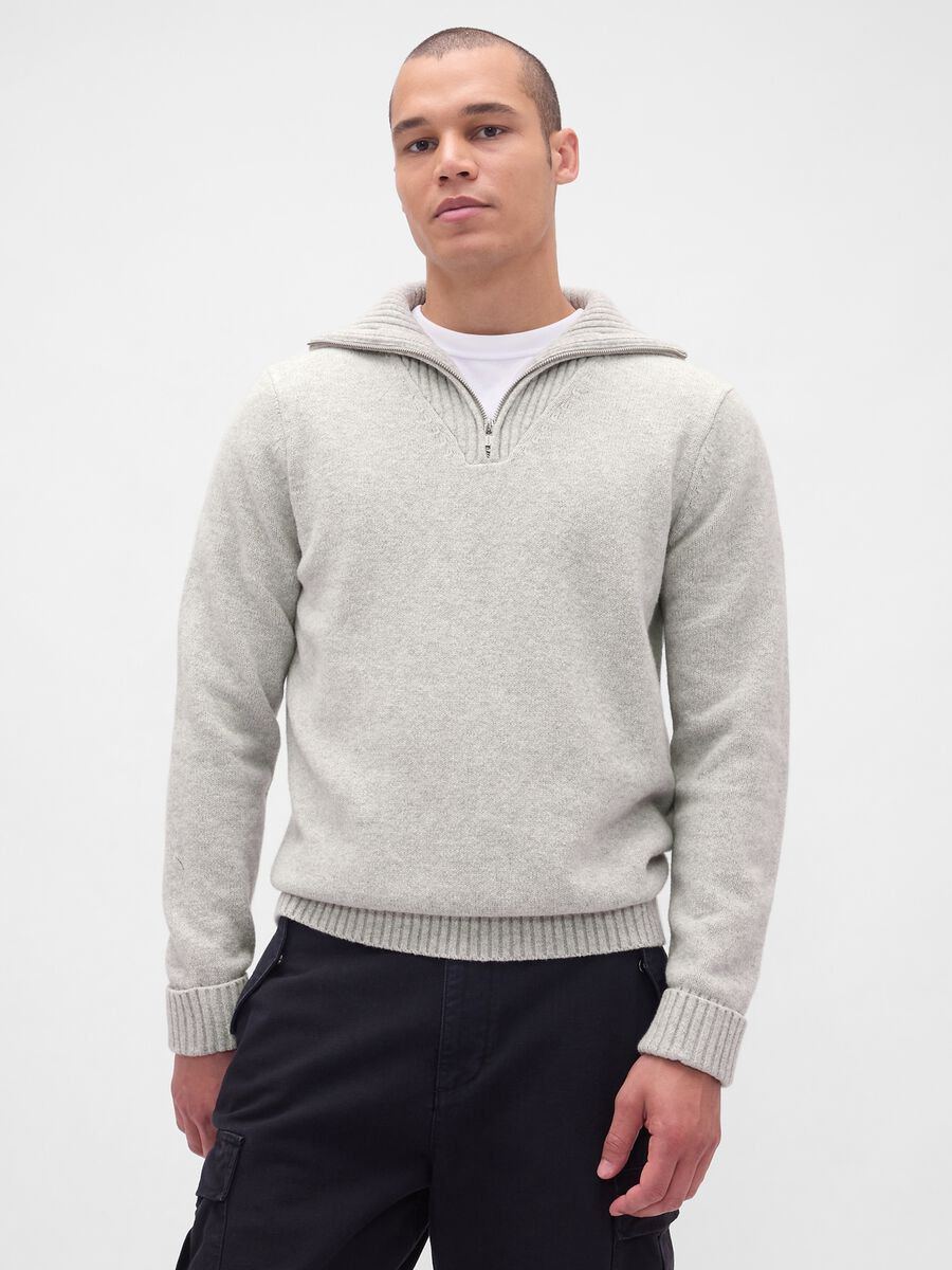 Maglione grigio con zip Uomo_1