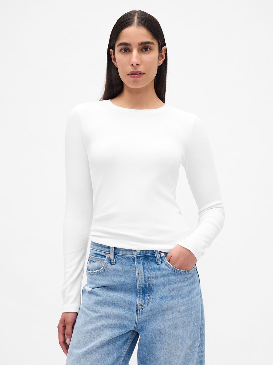 Maglietta bianca a maniche lunghe elasticizzata Donna_0