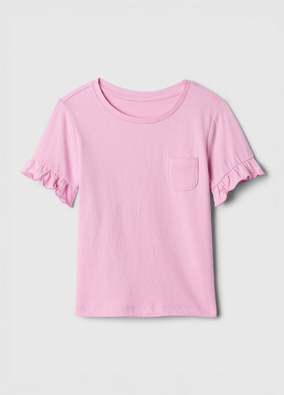 T-shirt rosa con volant sulle maniche