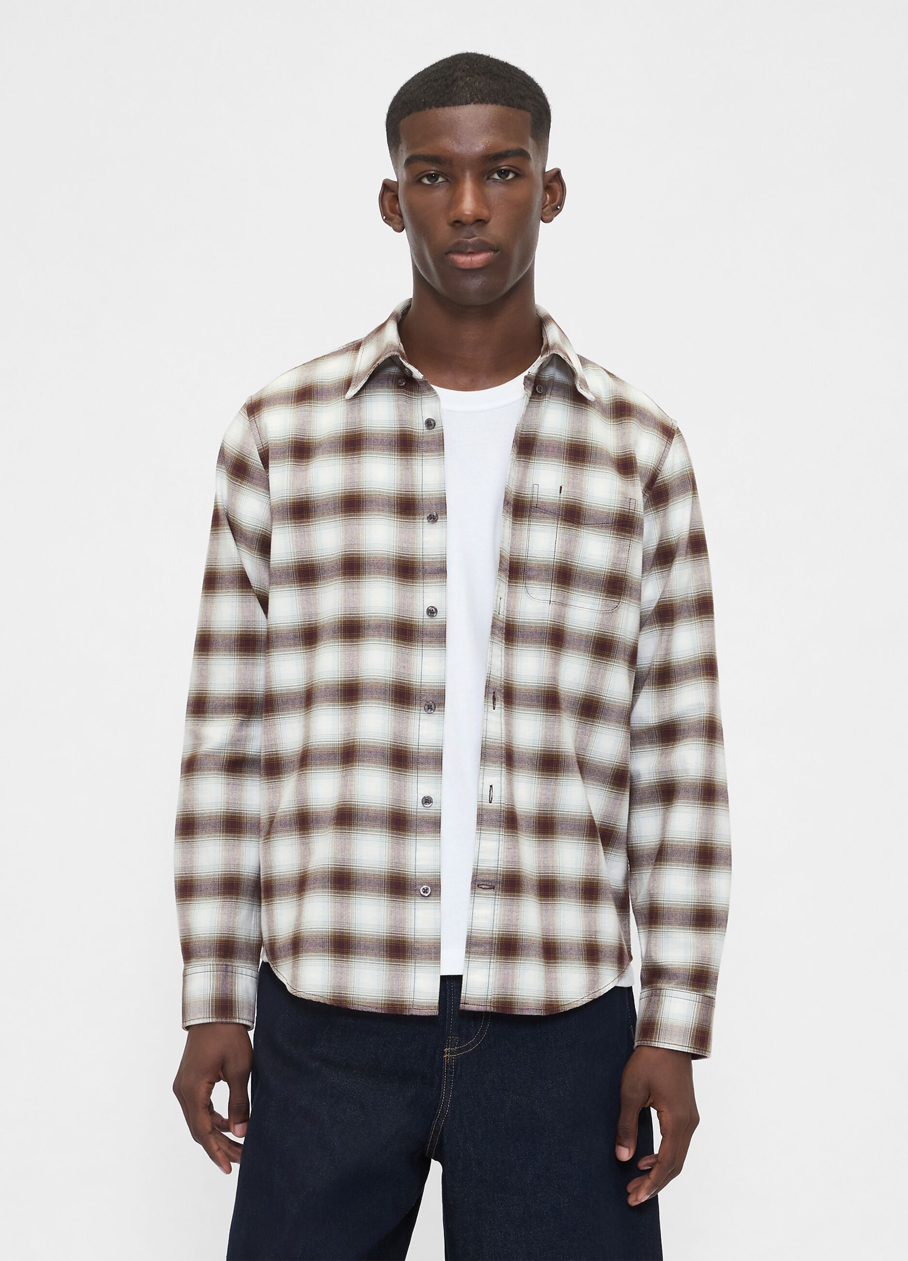 Camicia marrone a quadri elasticizzata