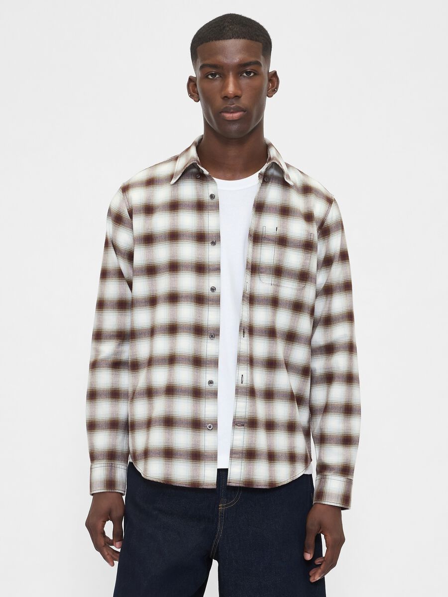 Camicia marrone a quadri elasticizzata Uomo_0