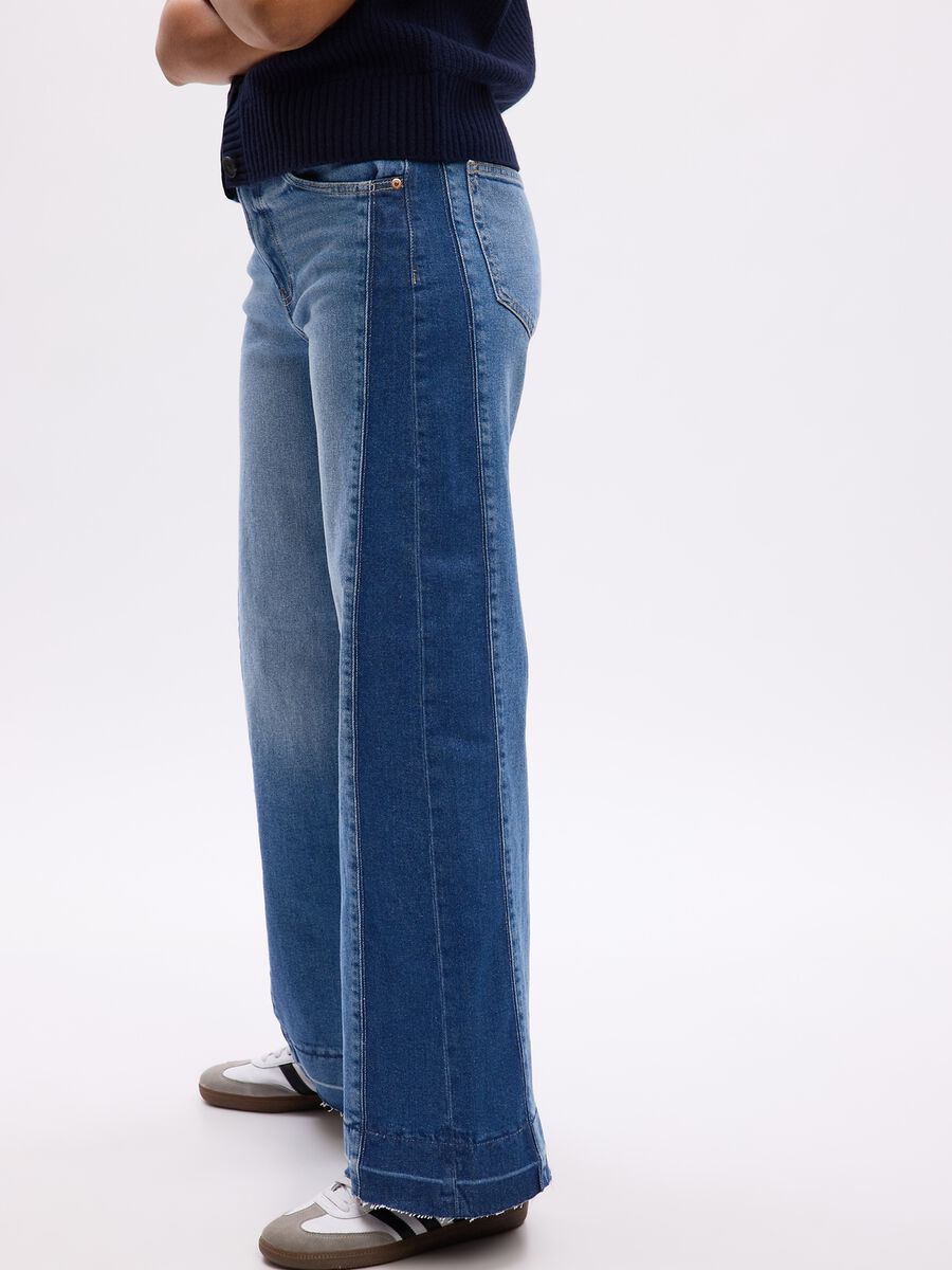 Two-tone, wide-leg jeans with high waist Woman_2