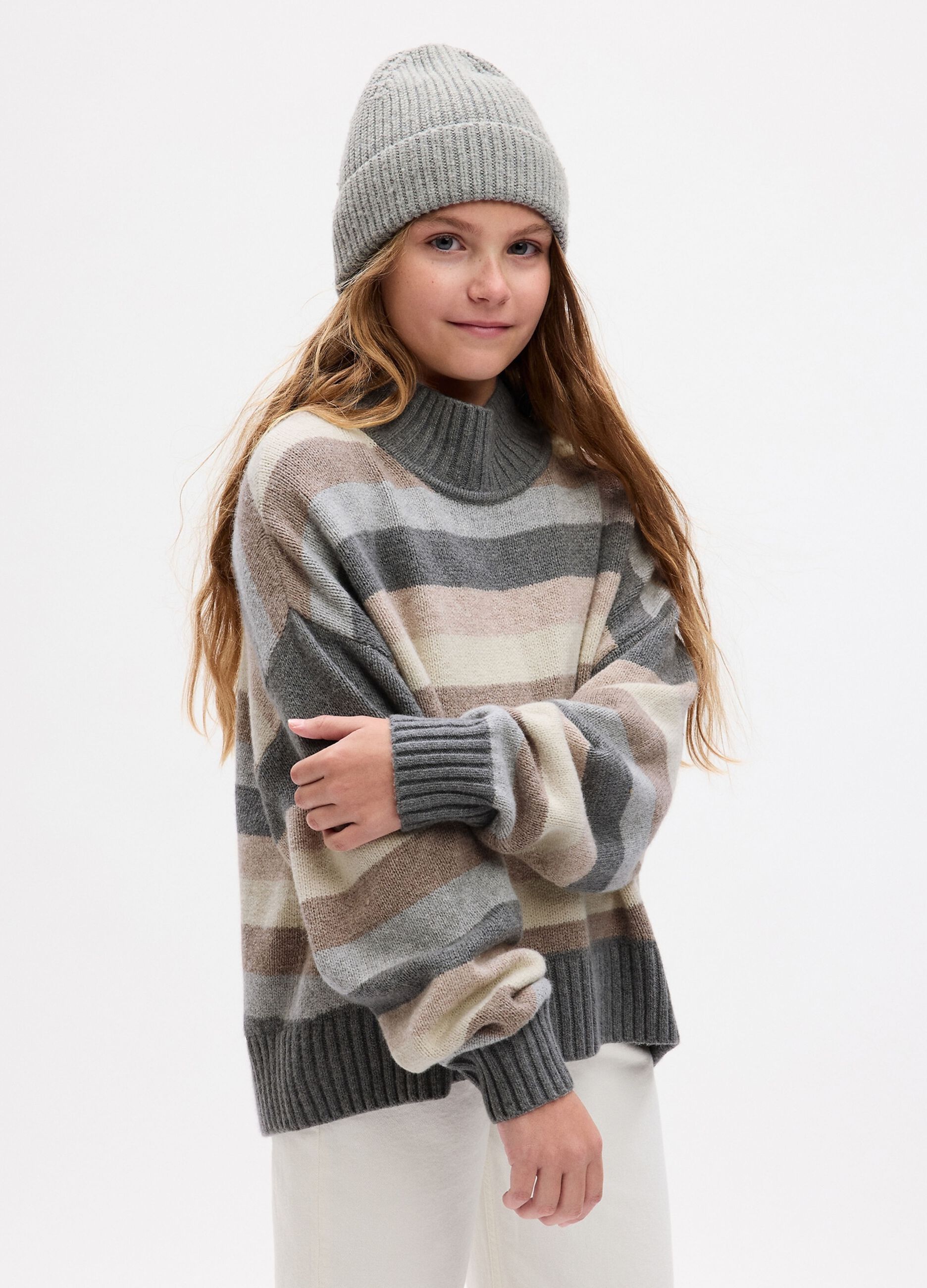 Striped high-neck pullover