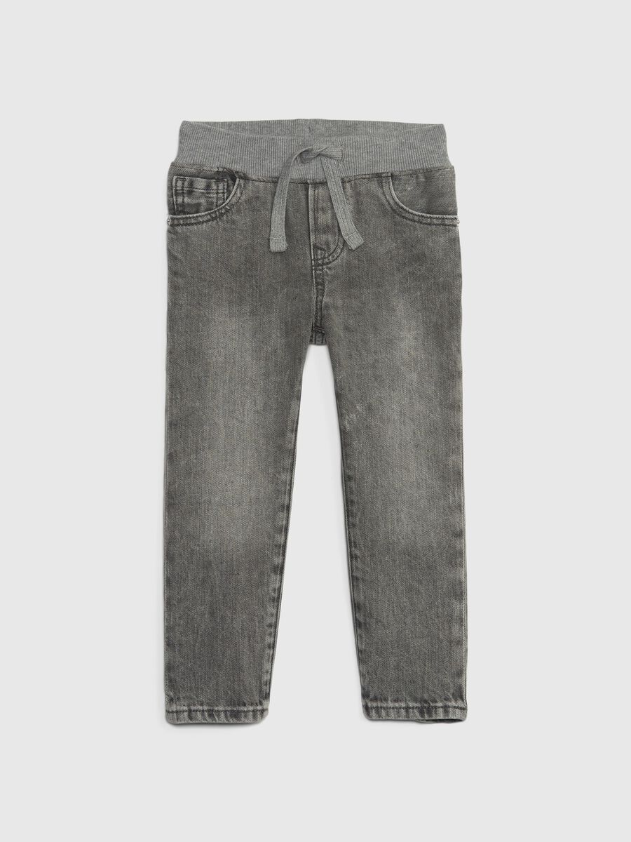 Slim-fit trousers in denim with drawstring Newborn Boy_0