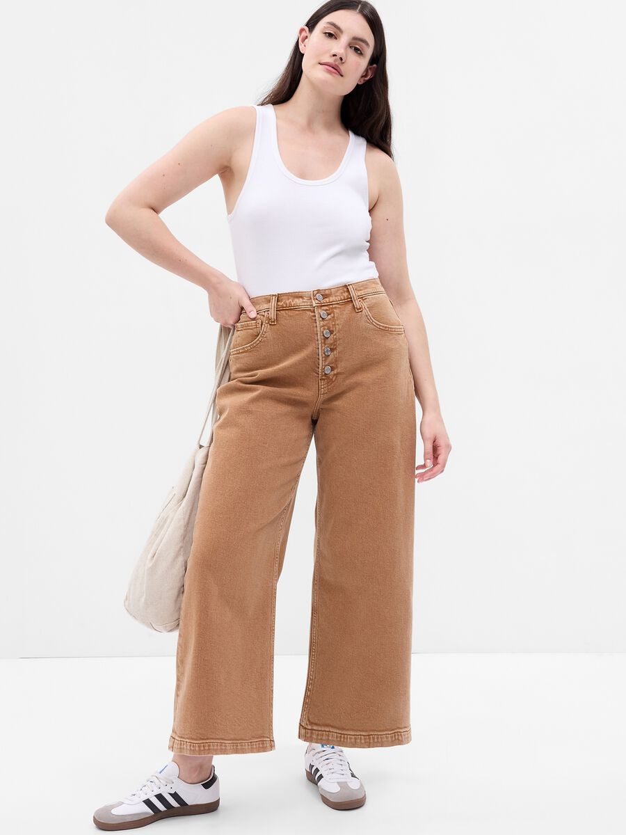 Wide-leg high-rise jeans with buttons Woman_3
