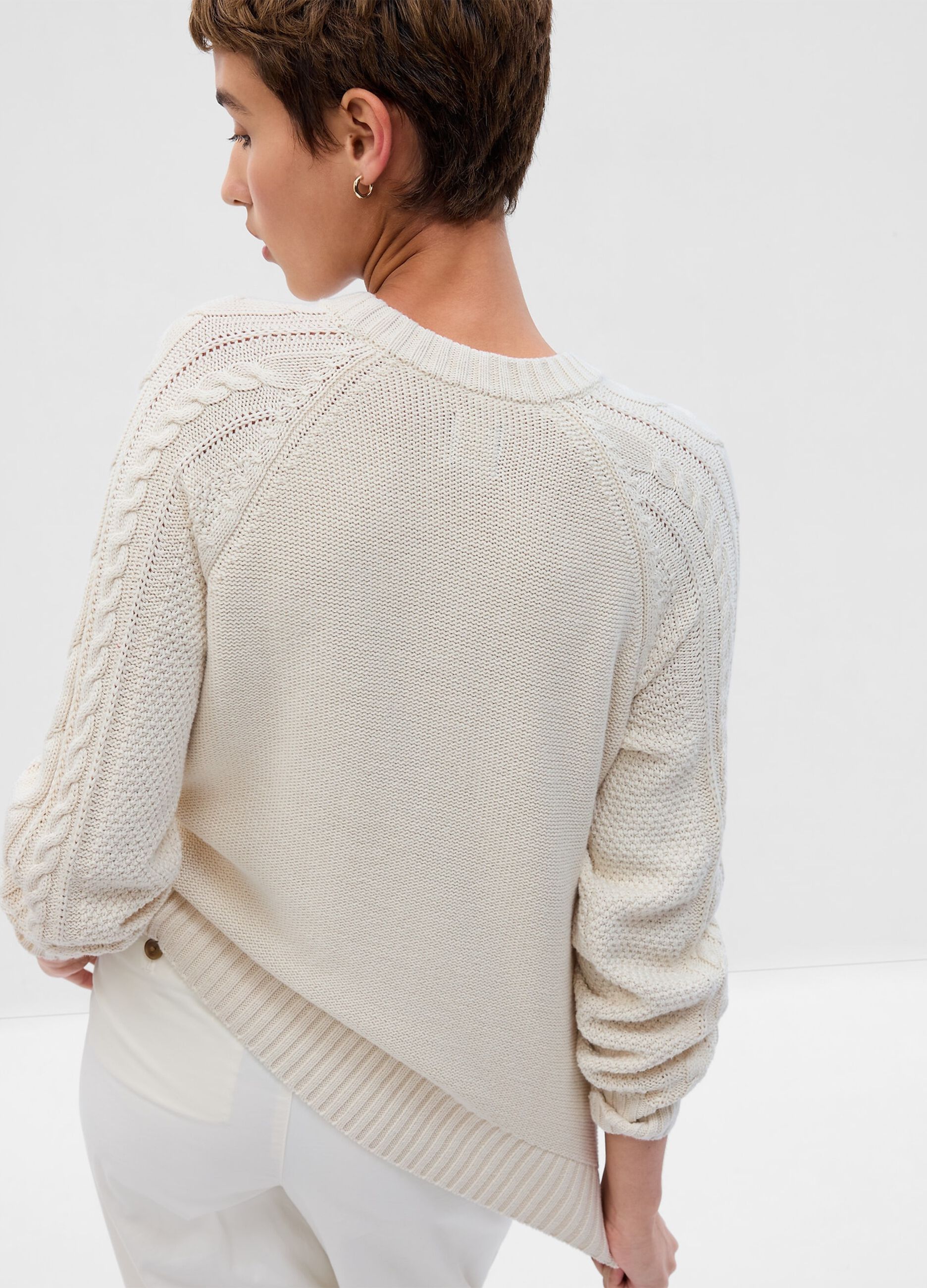 Pullover in cotone con lavorazione a treccia_1