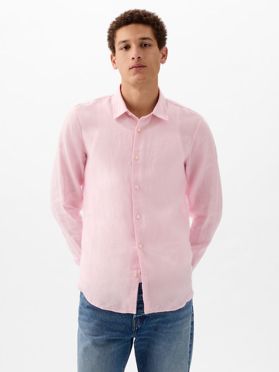 Camicia regular fit in lino Uomo_0