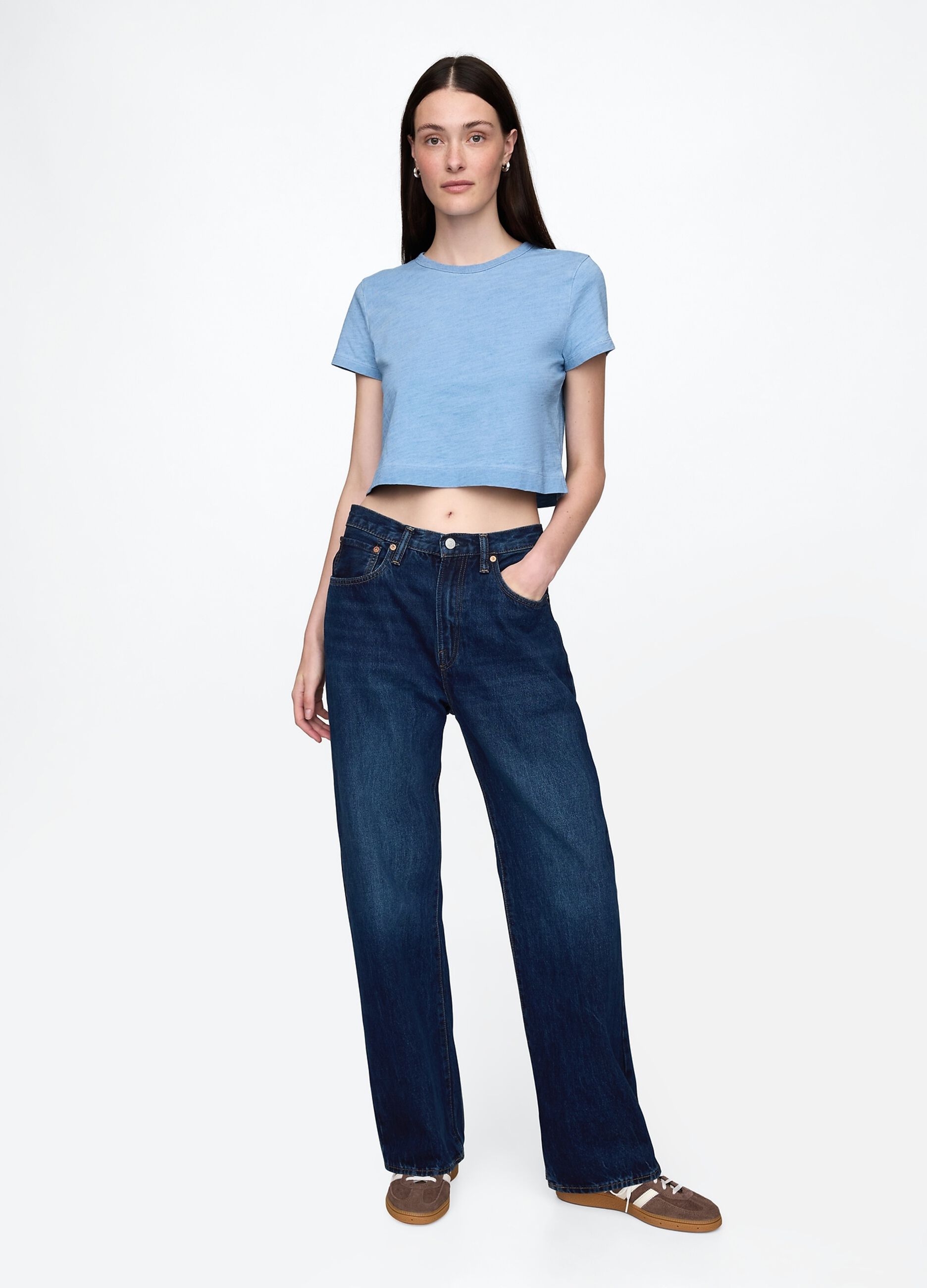 T-shirt cropped azzurra in cotone_1