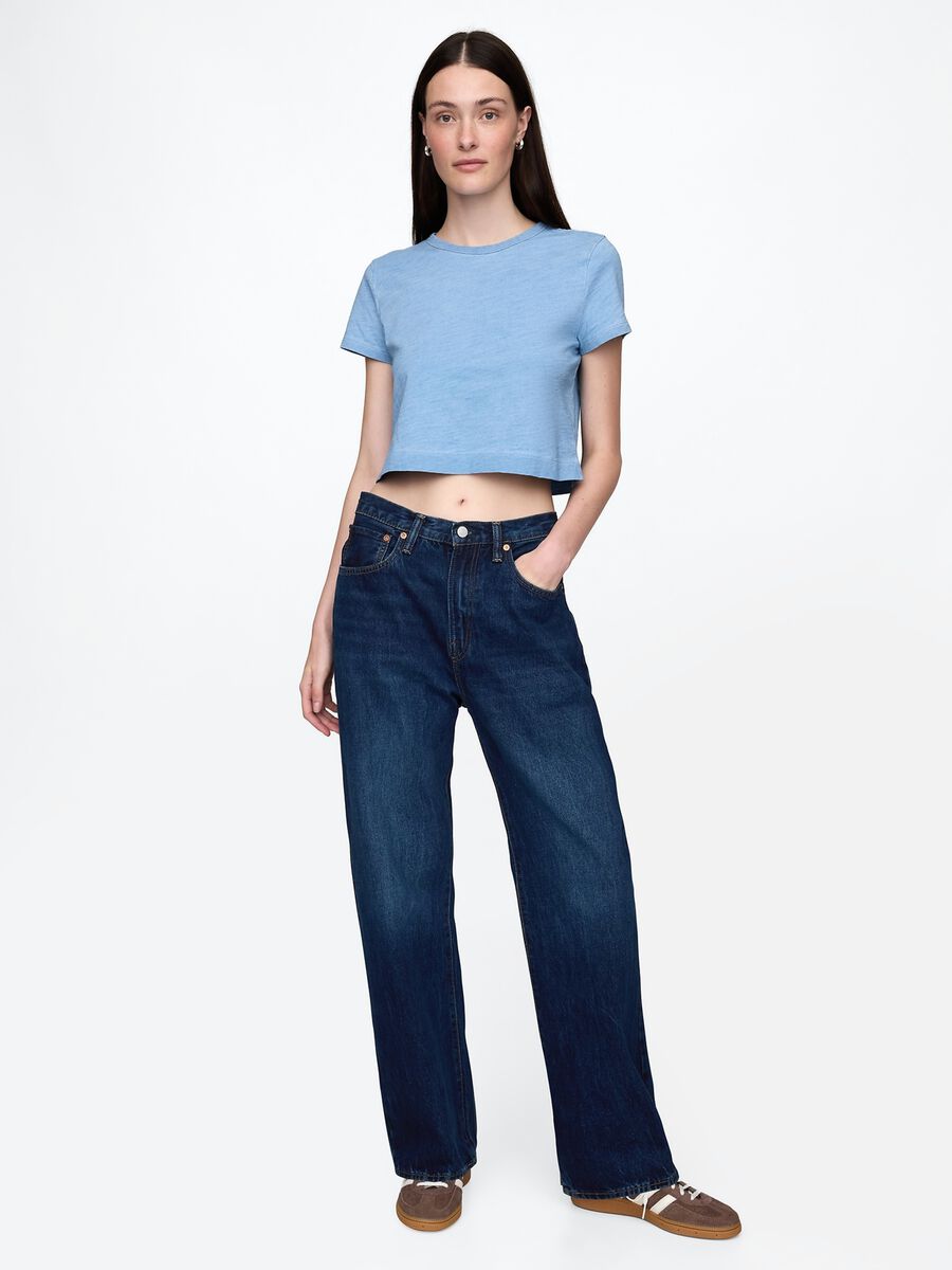 Light Blue Cropped Cotton T-shirt Woman_1