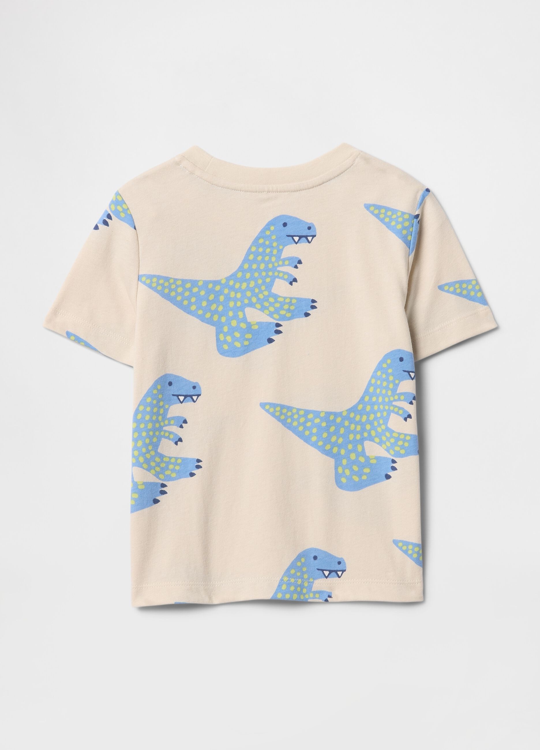 T-shirt beige con fantasia dinosauri azzurri_1