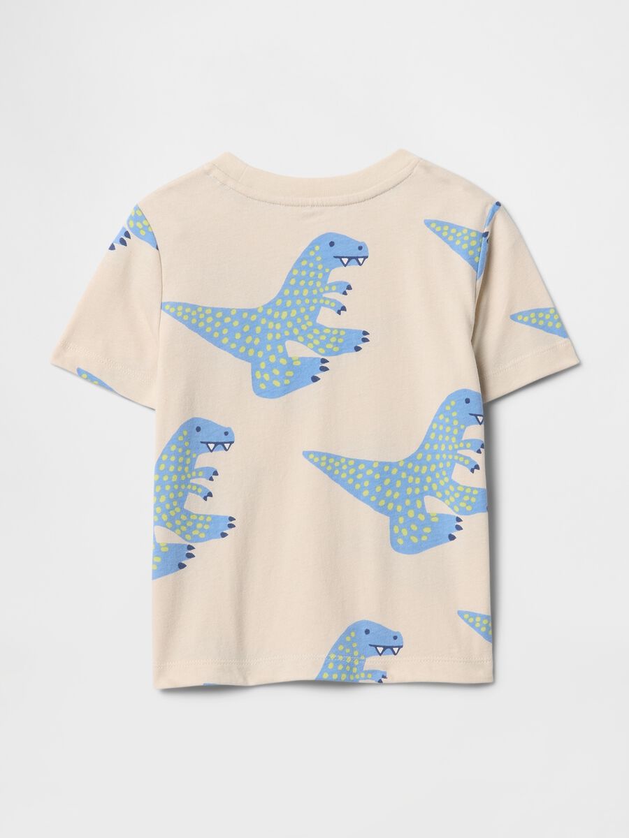 T-shirt beige con fantasia dinosauri azzurri Baby Boy_1