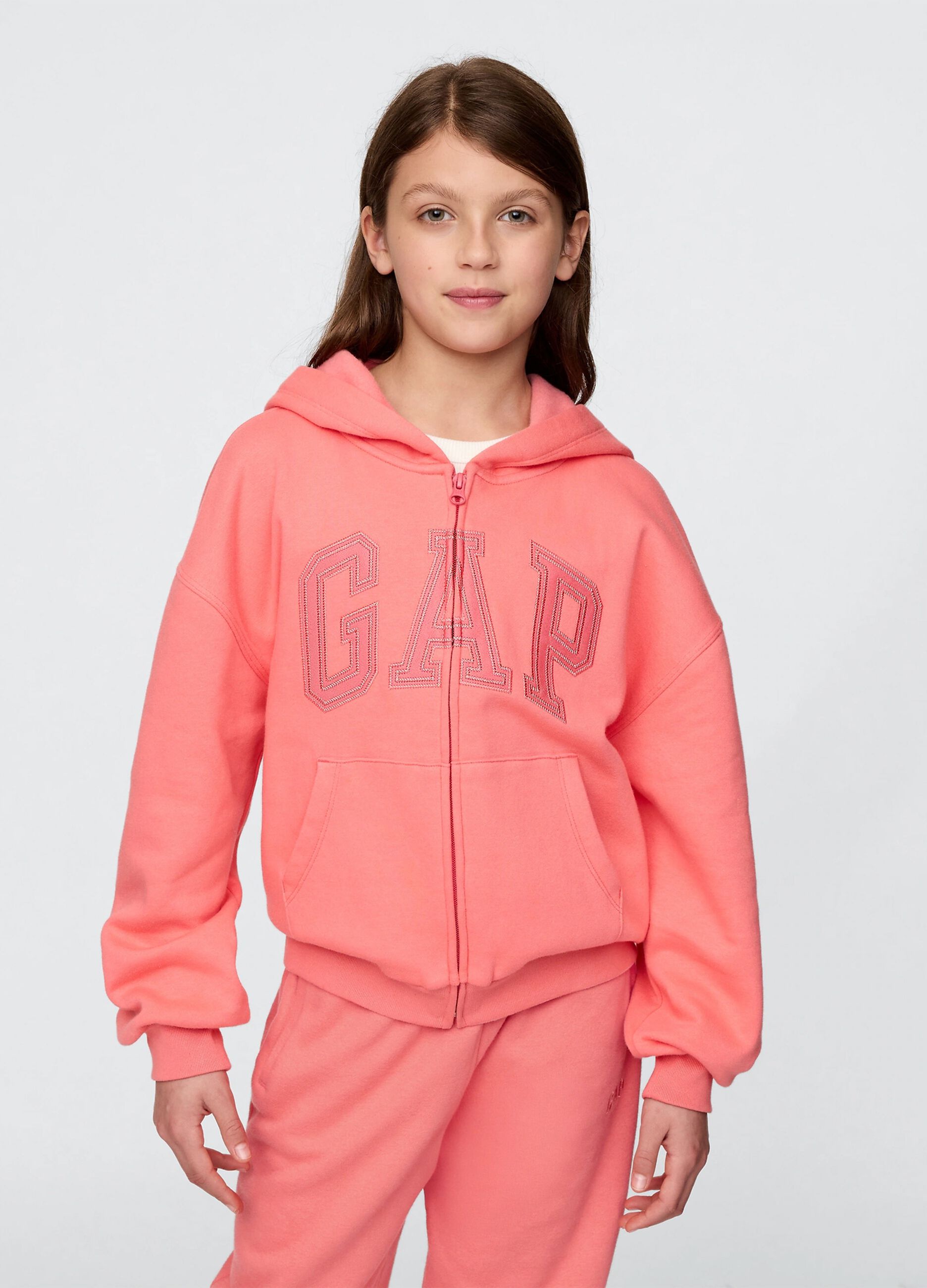 Felpa full zip rosa con logo