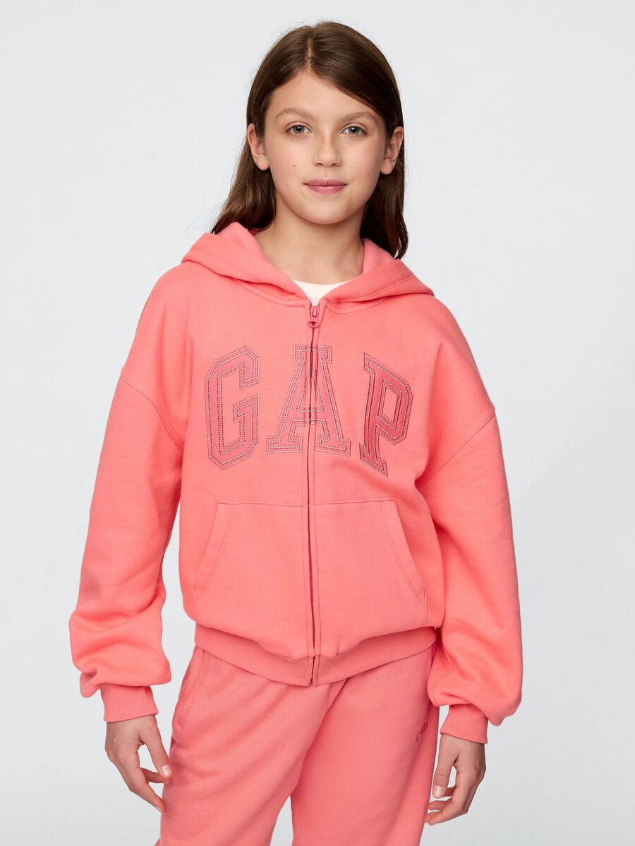 Felpa full zip rosa con logo Bambina_0