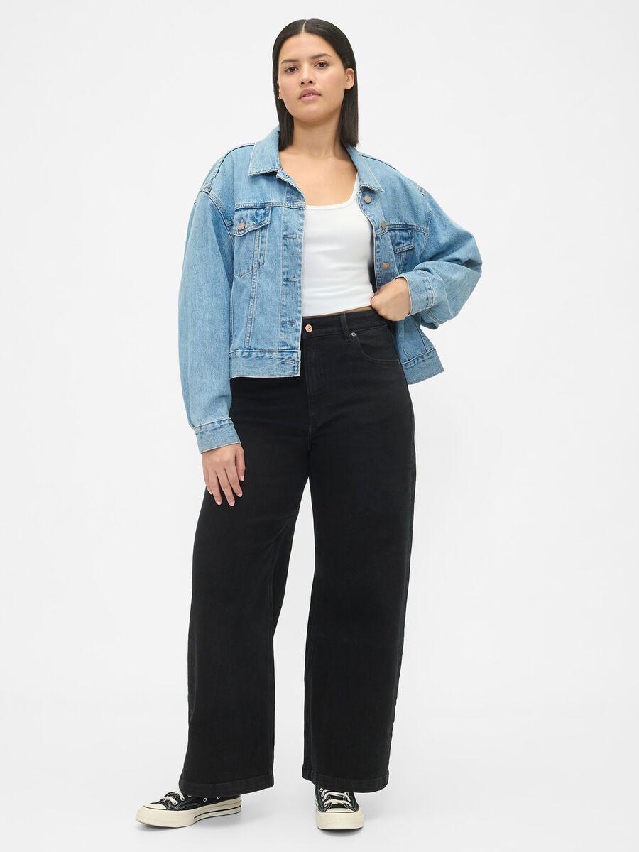 Pantaloni neri wide leg in cotone elasticizzato Donna_4
