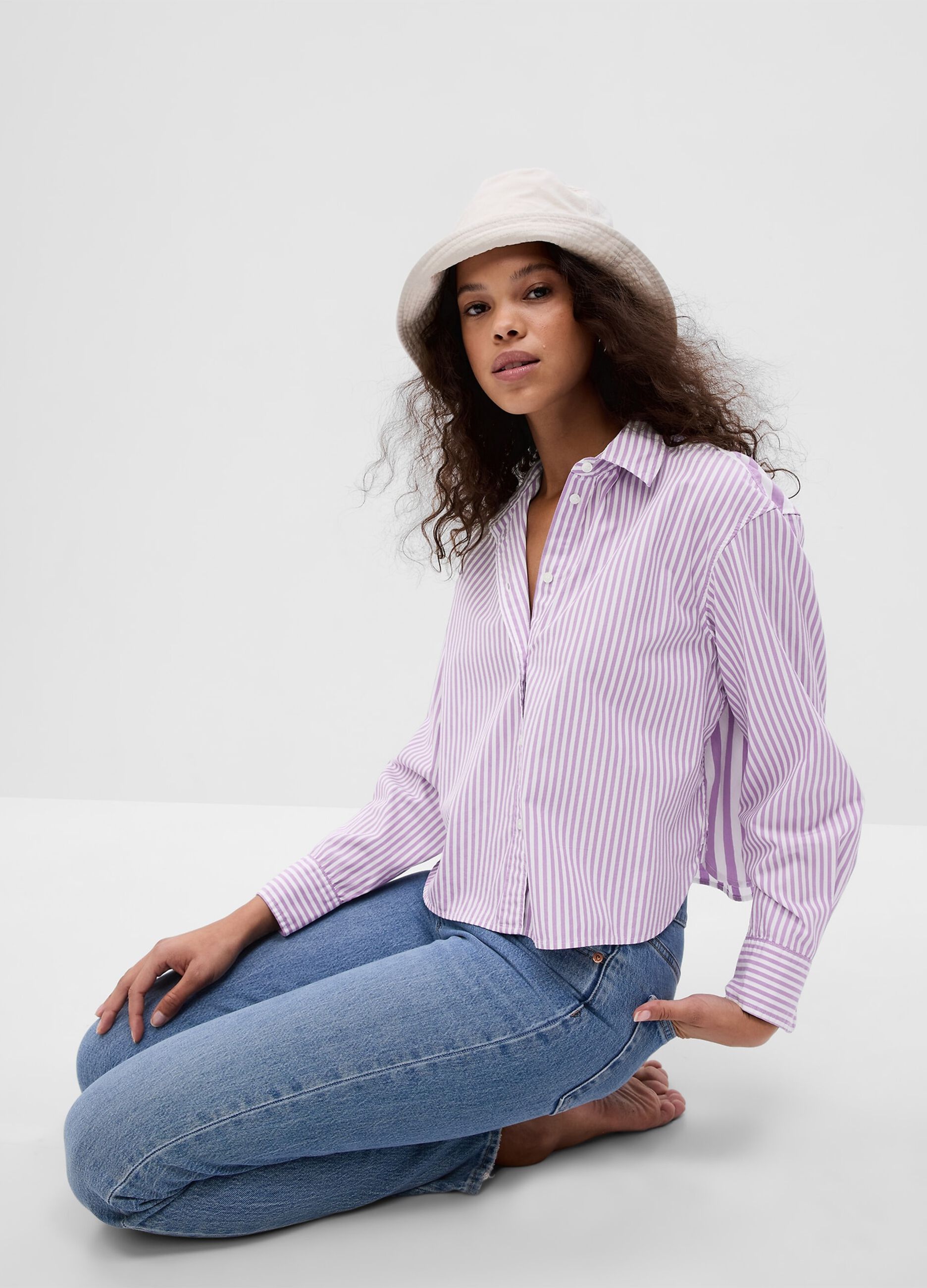 Cropped striped shirt in poplin