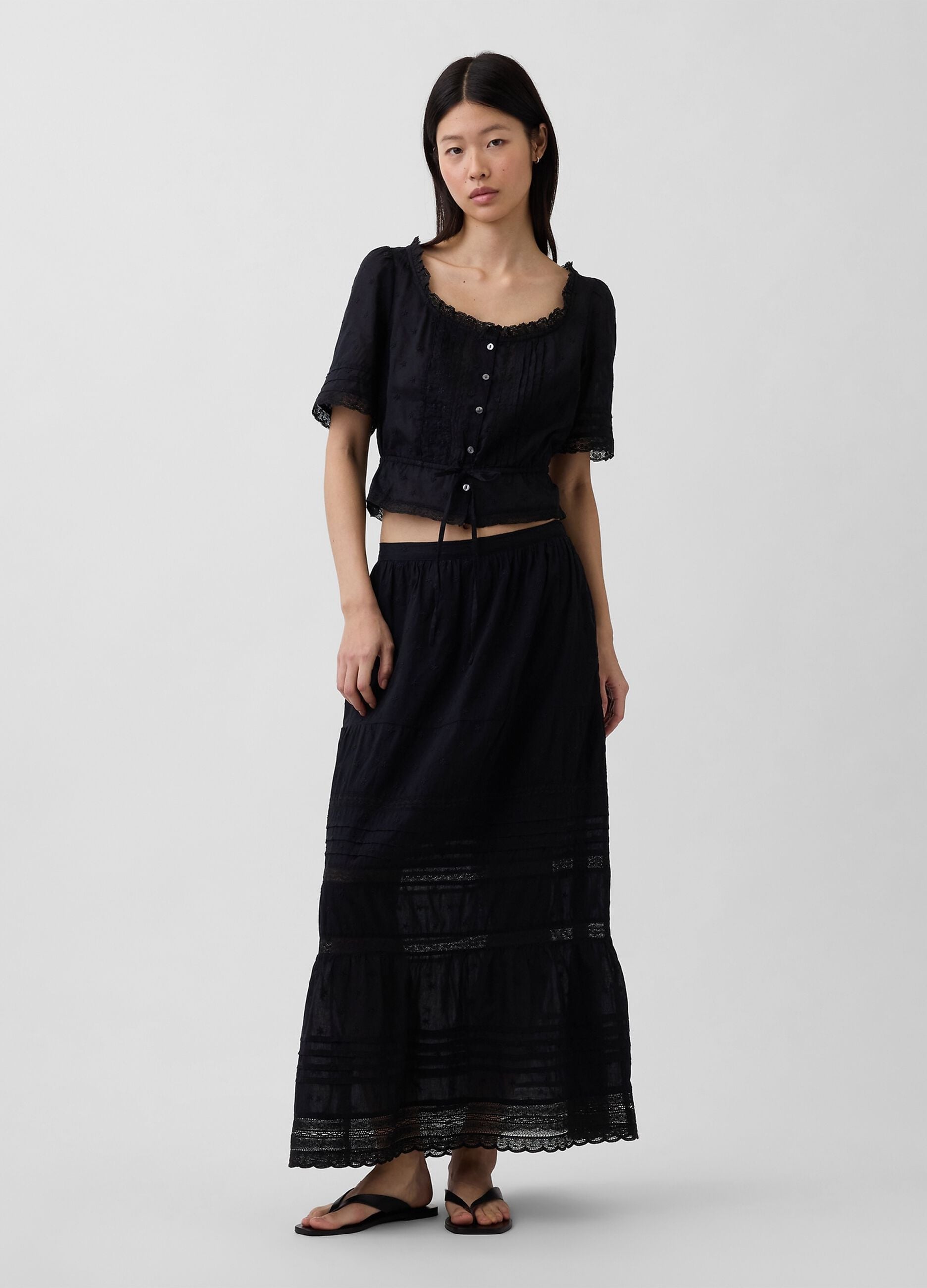Blusa in puro cotone con pizzo