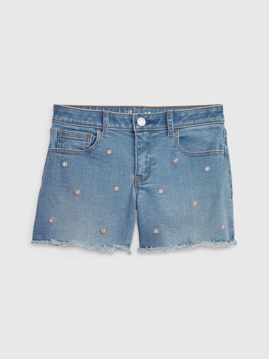 Denim shorts with flower embroidery Girl_0