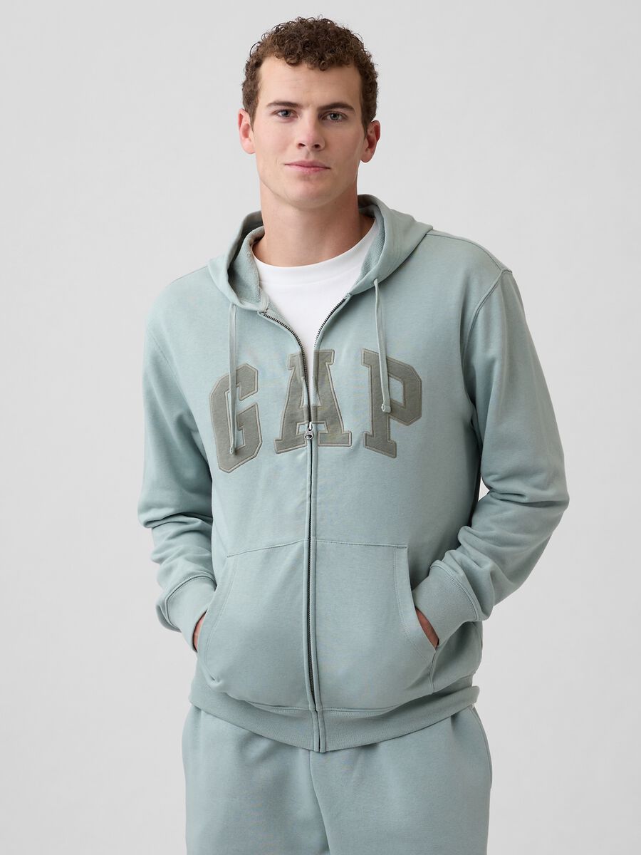 Felpa con cappuccio e logo in misto cotone Uomo_0