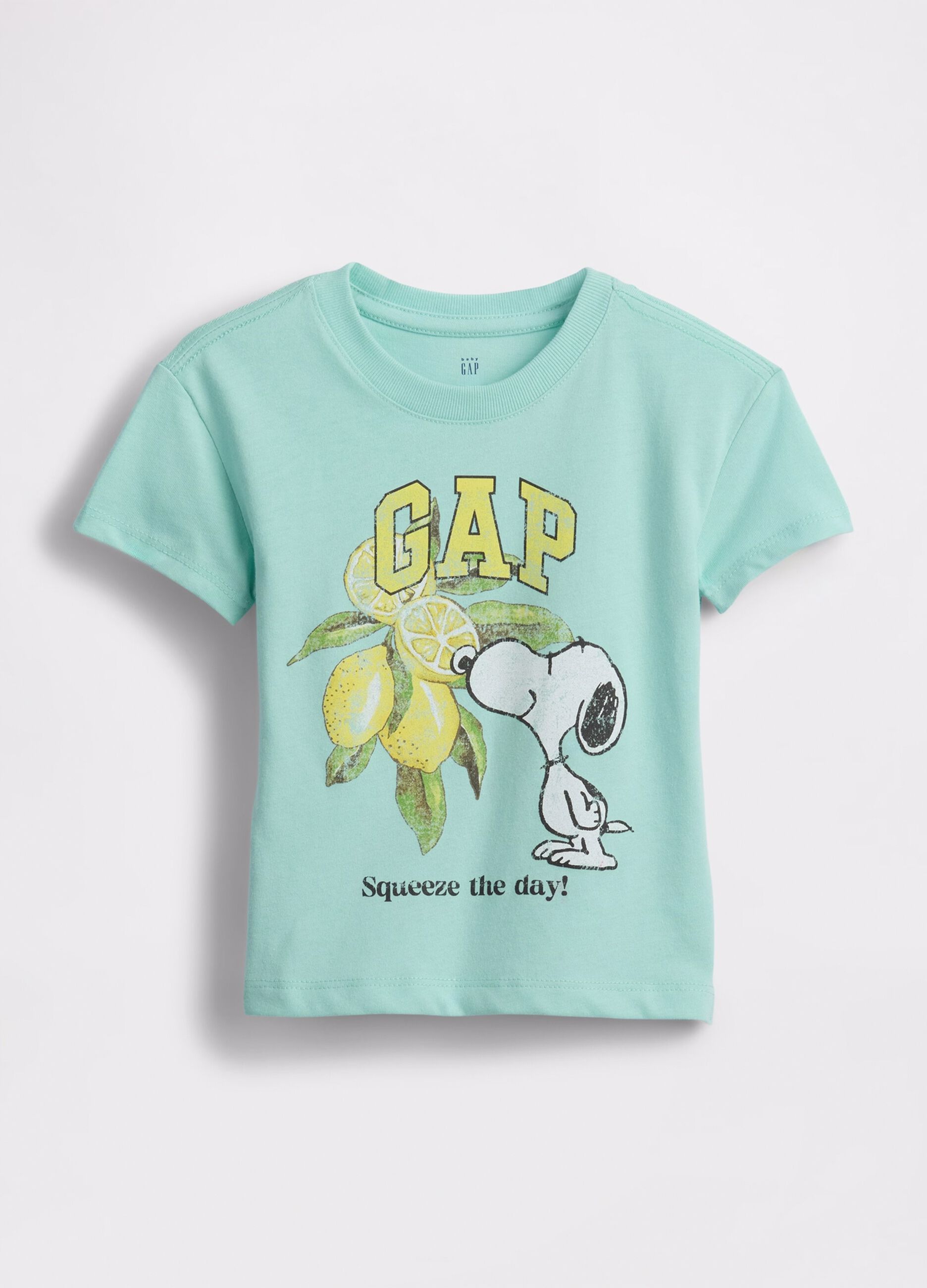 T-shirt verde acqua con Snoopy e limoni