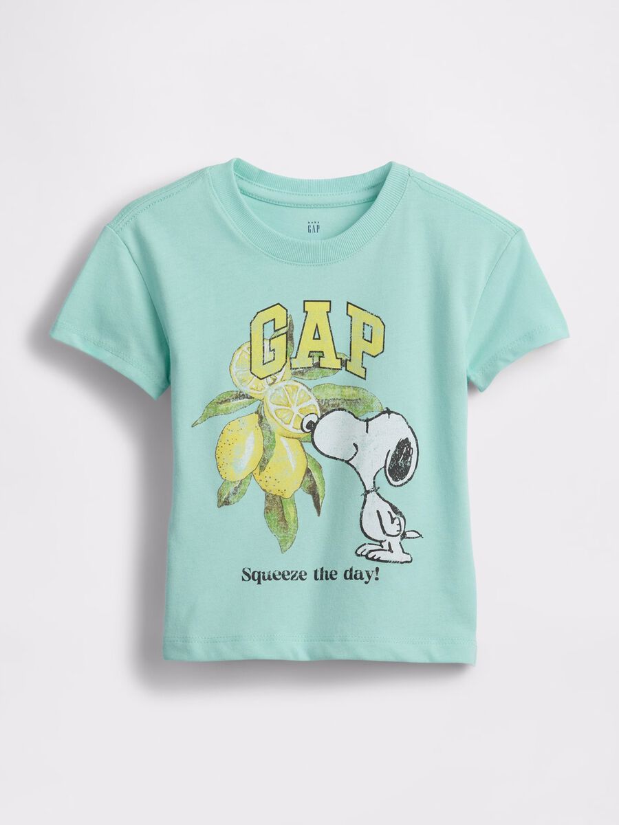 T-shirt verde acqua con Snoopy e limoni Bimba_0
