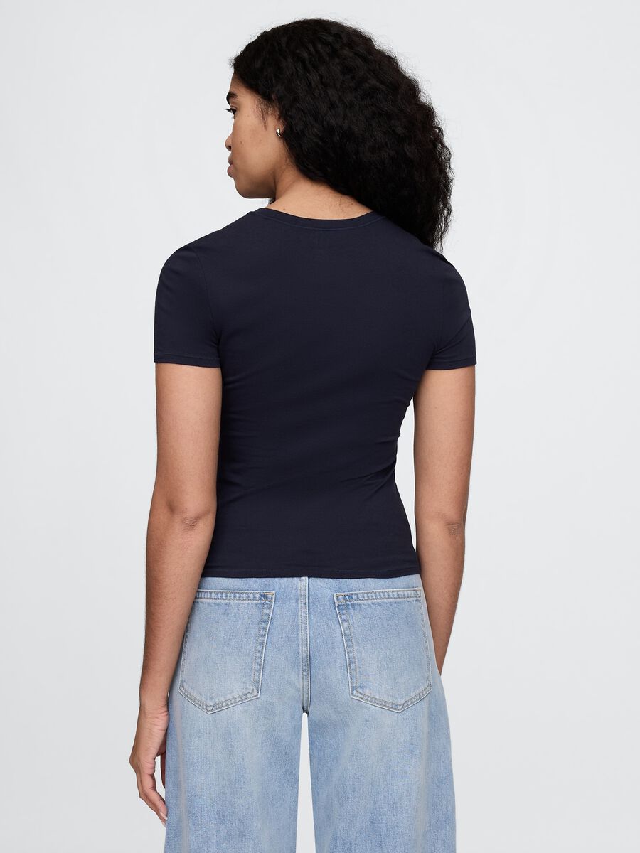 Maglietta blu elasticizzata a maniche corte Donna_1