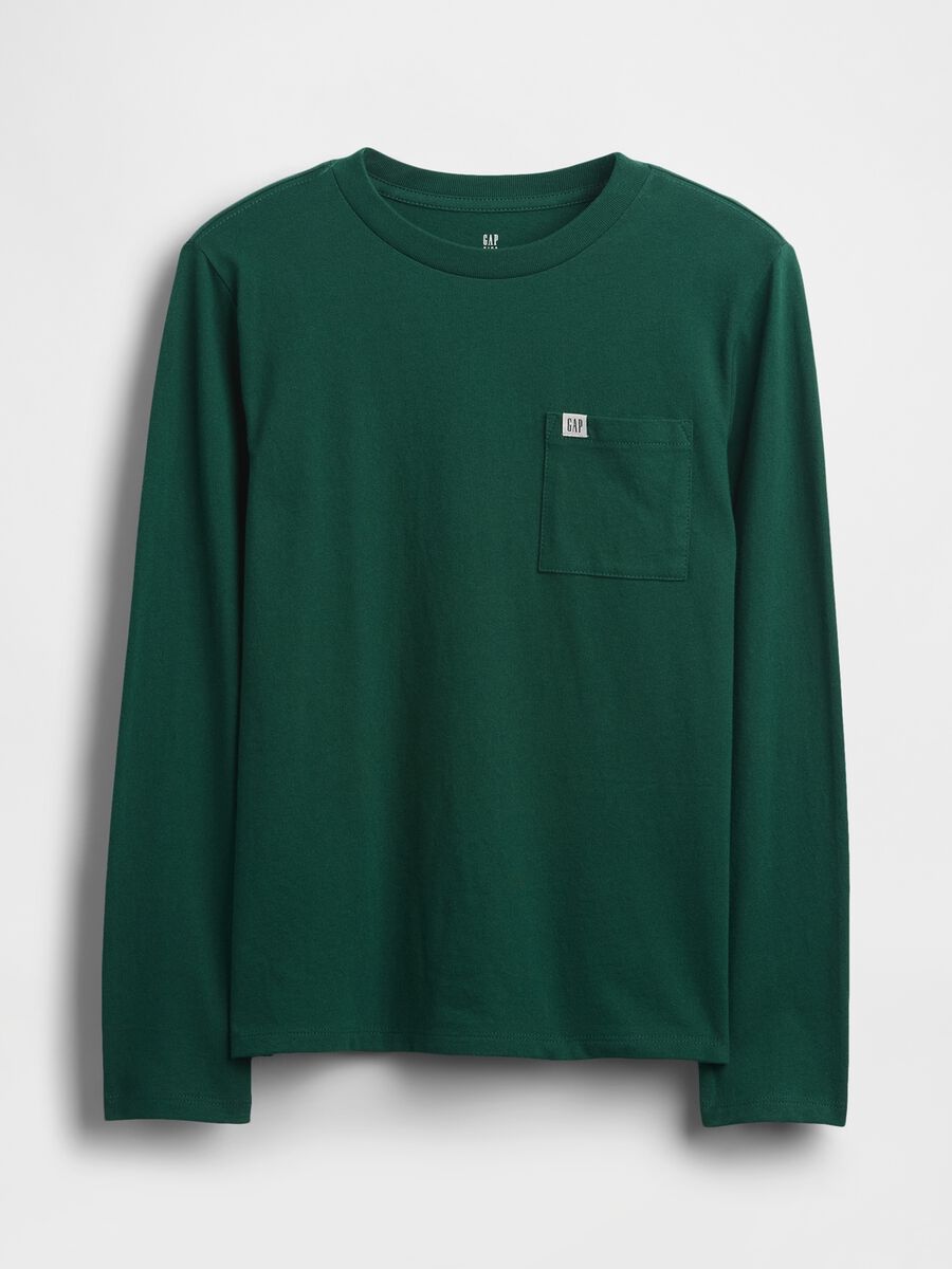 T-shirt verde a maniche lunghe in cotone Bambino_0
