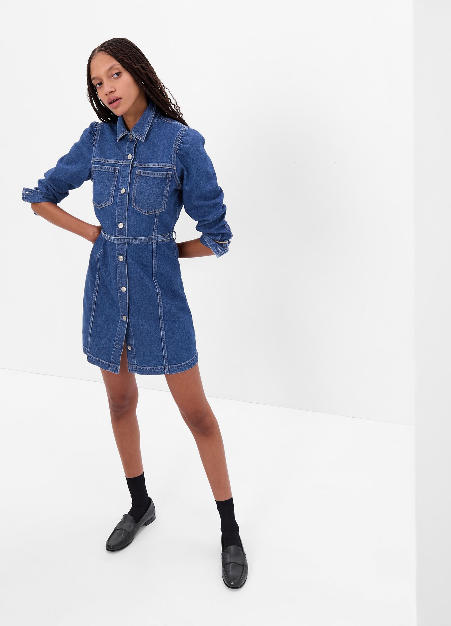 Mini shirt dress denim dress with belt