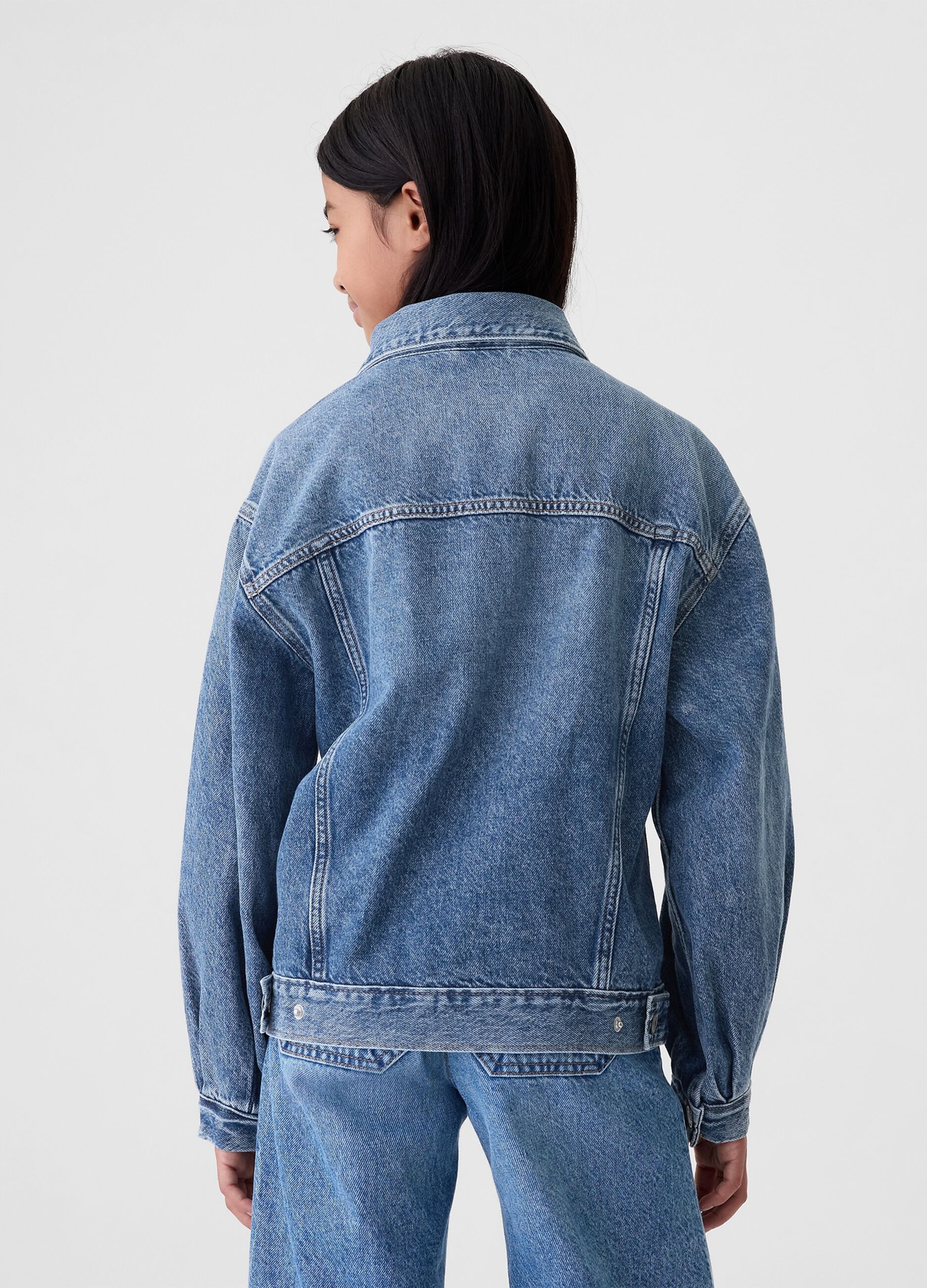 Giacca corta in denim acid wash_2