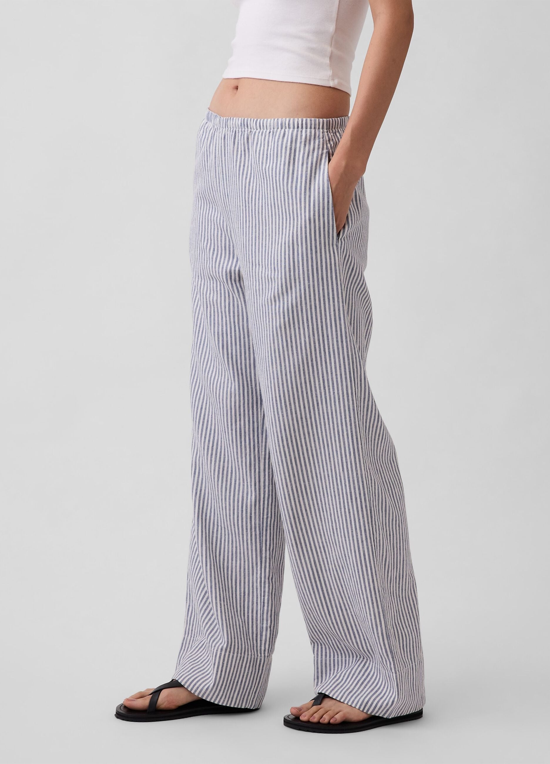 Pantaloni in misto lino a righe