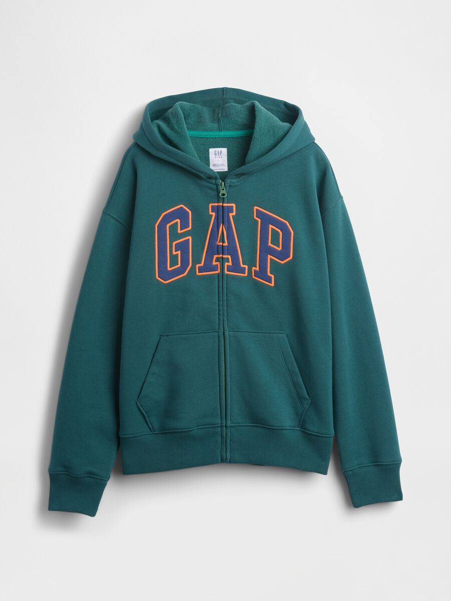 Felpa in misto cotone verde da bambino con logo, zip e cappuccio Bambino_3