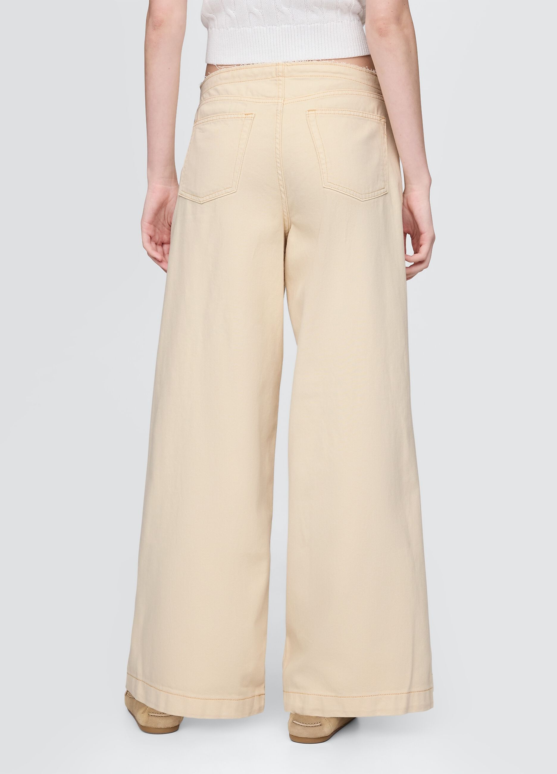 Pantaloni a zampa beige in cotone e Lyocell_2