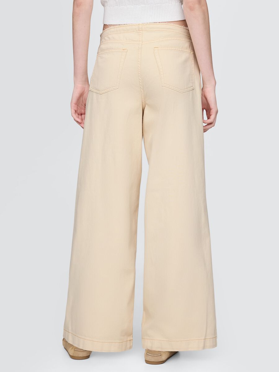 Pantaloni a zampa beige in cotone e Lyocell Donna_2