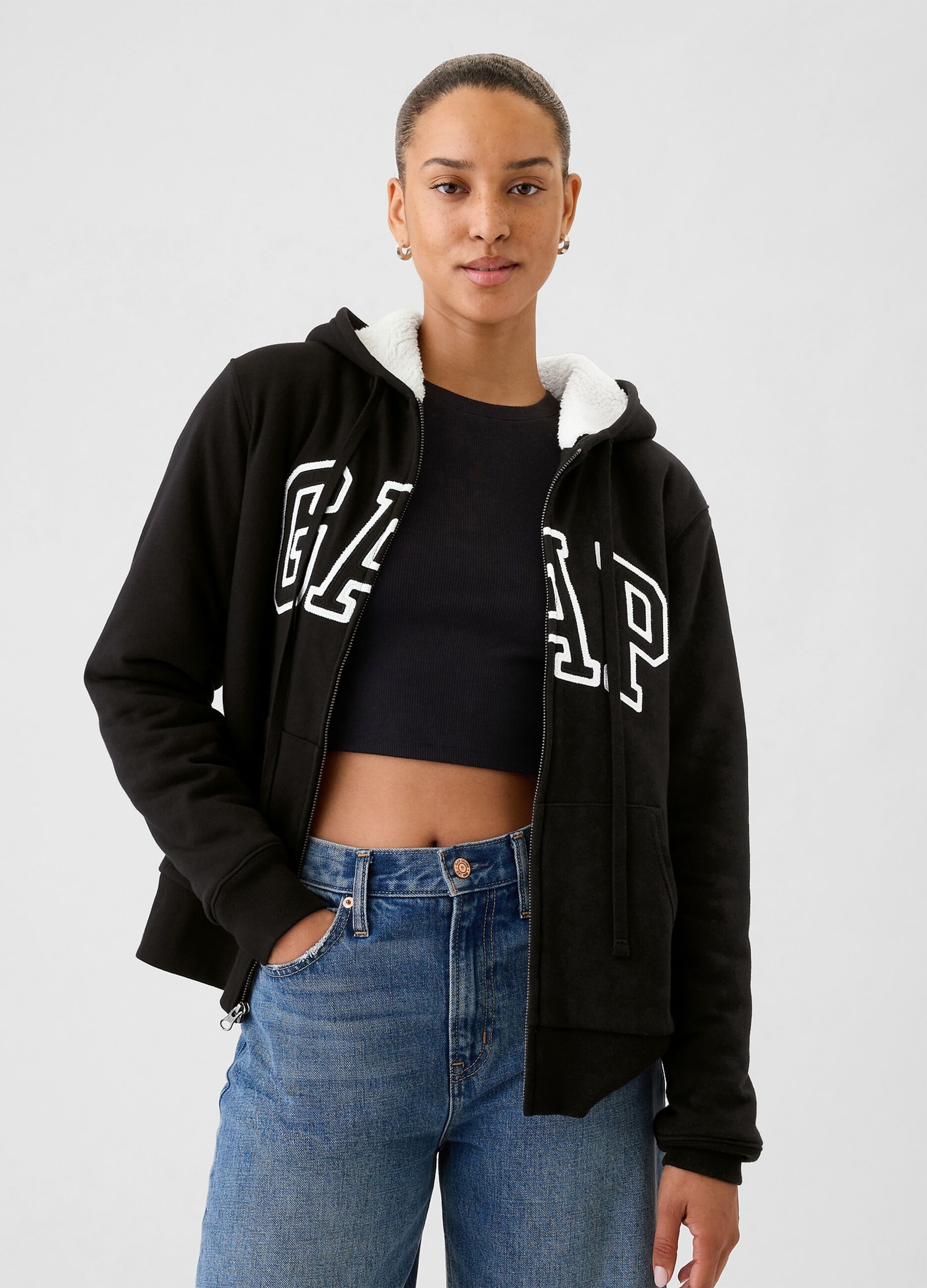 Full-zip con interno in sherpa e ricamo logo