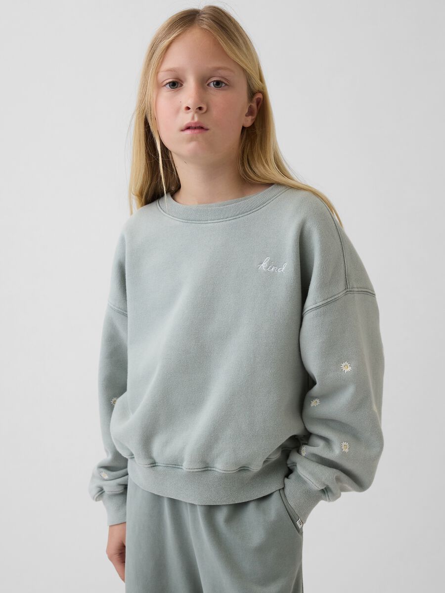 Grey cotton blend sweatshirt for girls with floral details Girl_0