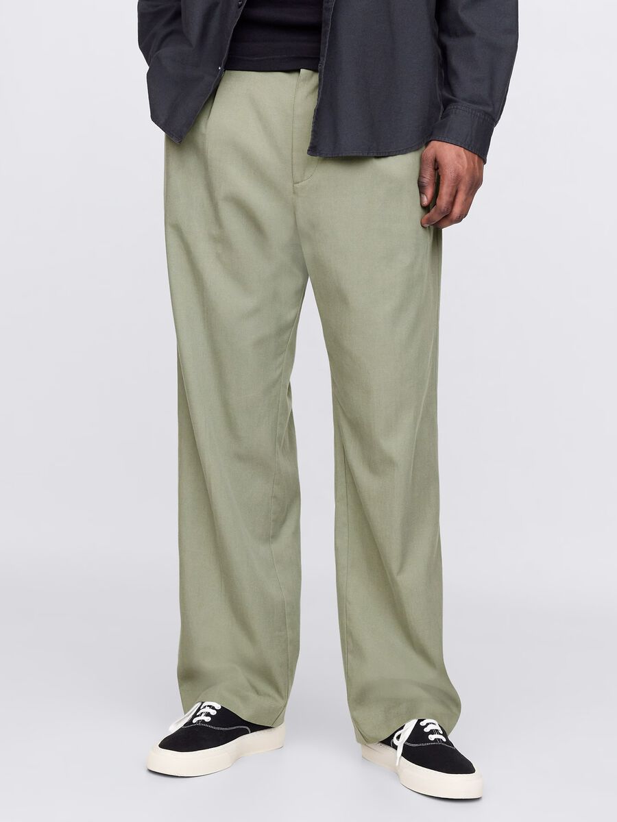 Light green Lyocell and cotton trousers Man_1
