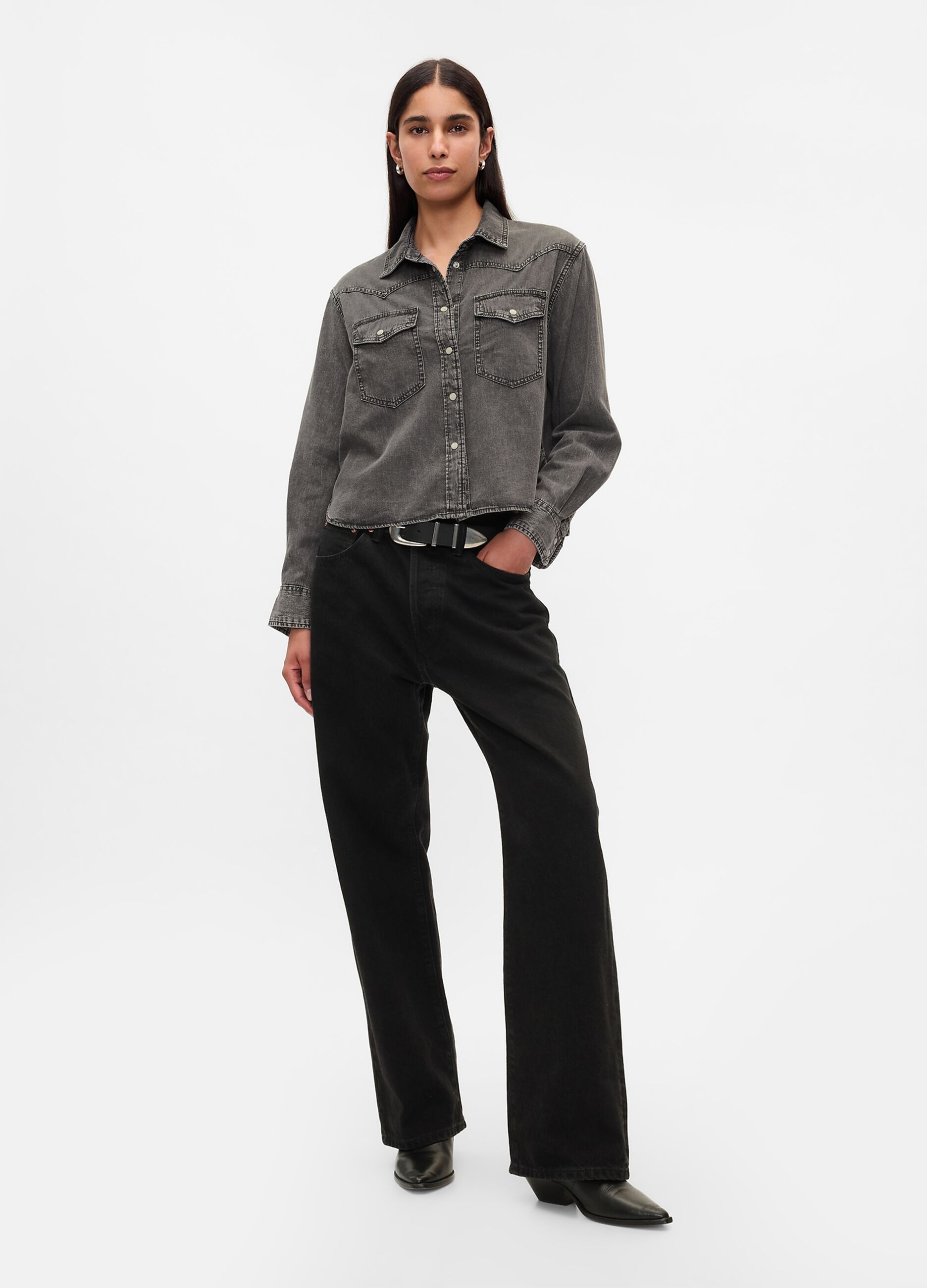Camicia cropped western in denim_1