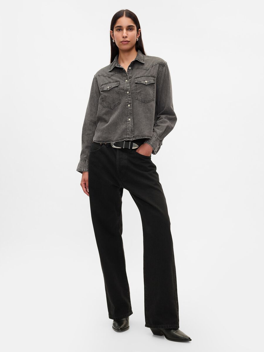 Camicia cropped western in denim Donna_1