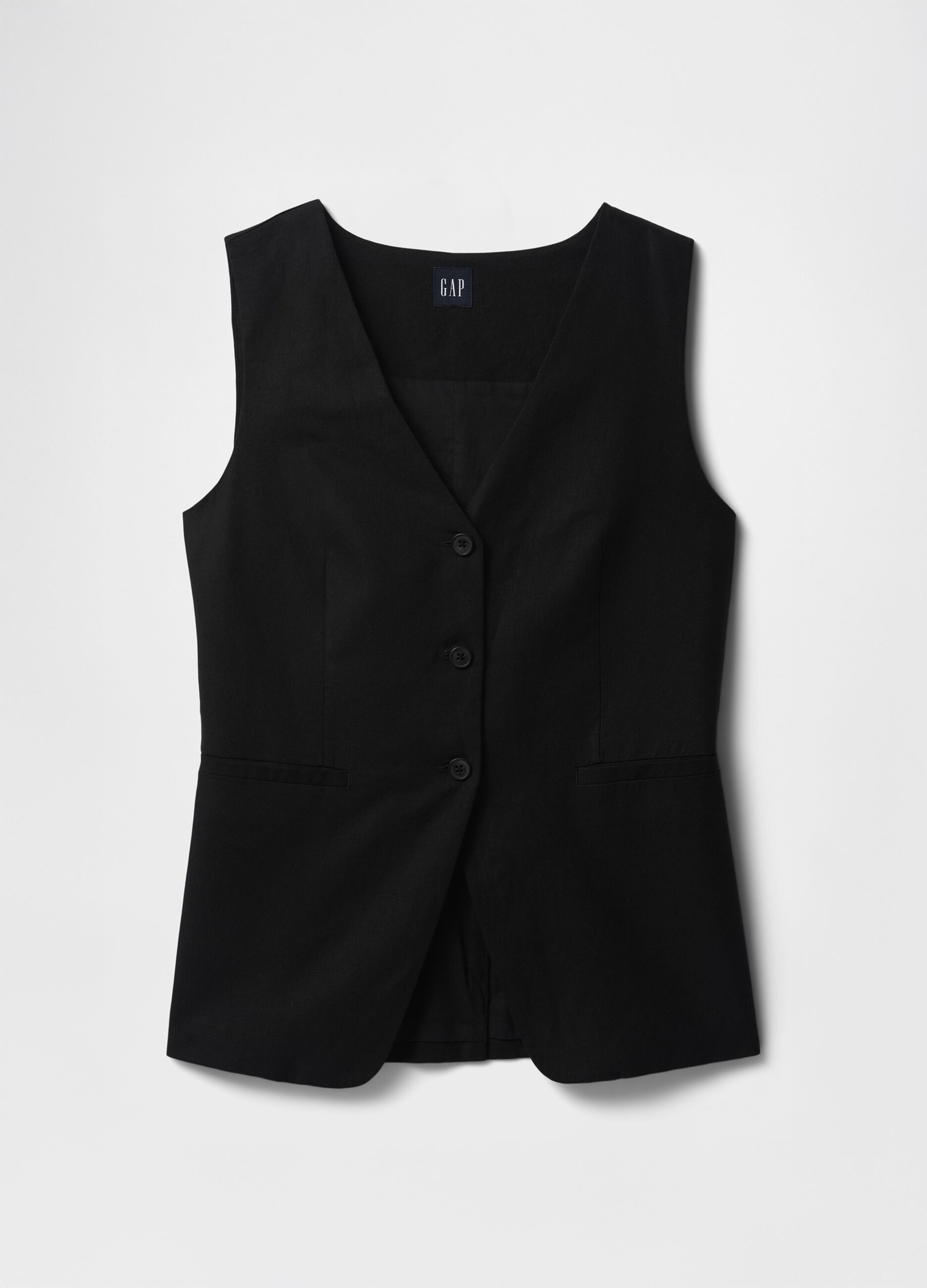 Gilet nero in lino e viscosa_4