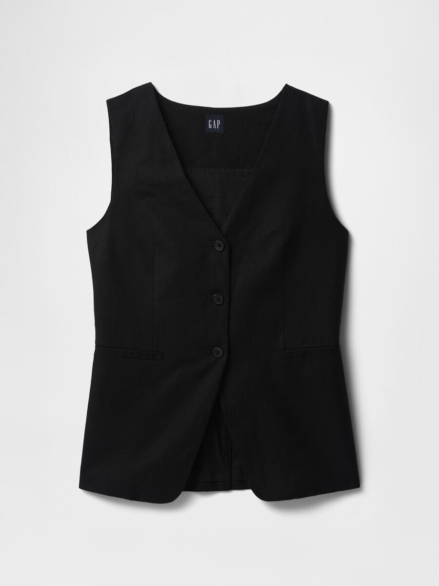 Gilet nero in lino e viscosa Donna_4