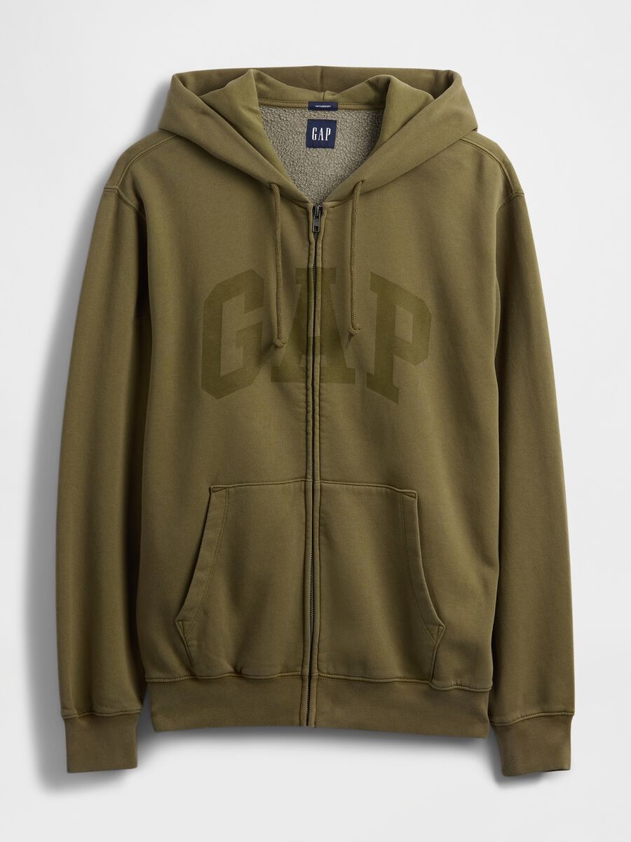 Felpa verde con zip in misto cotone Uomo_5