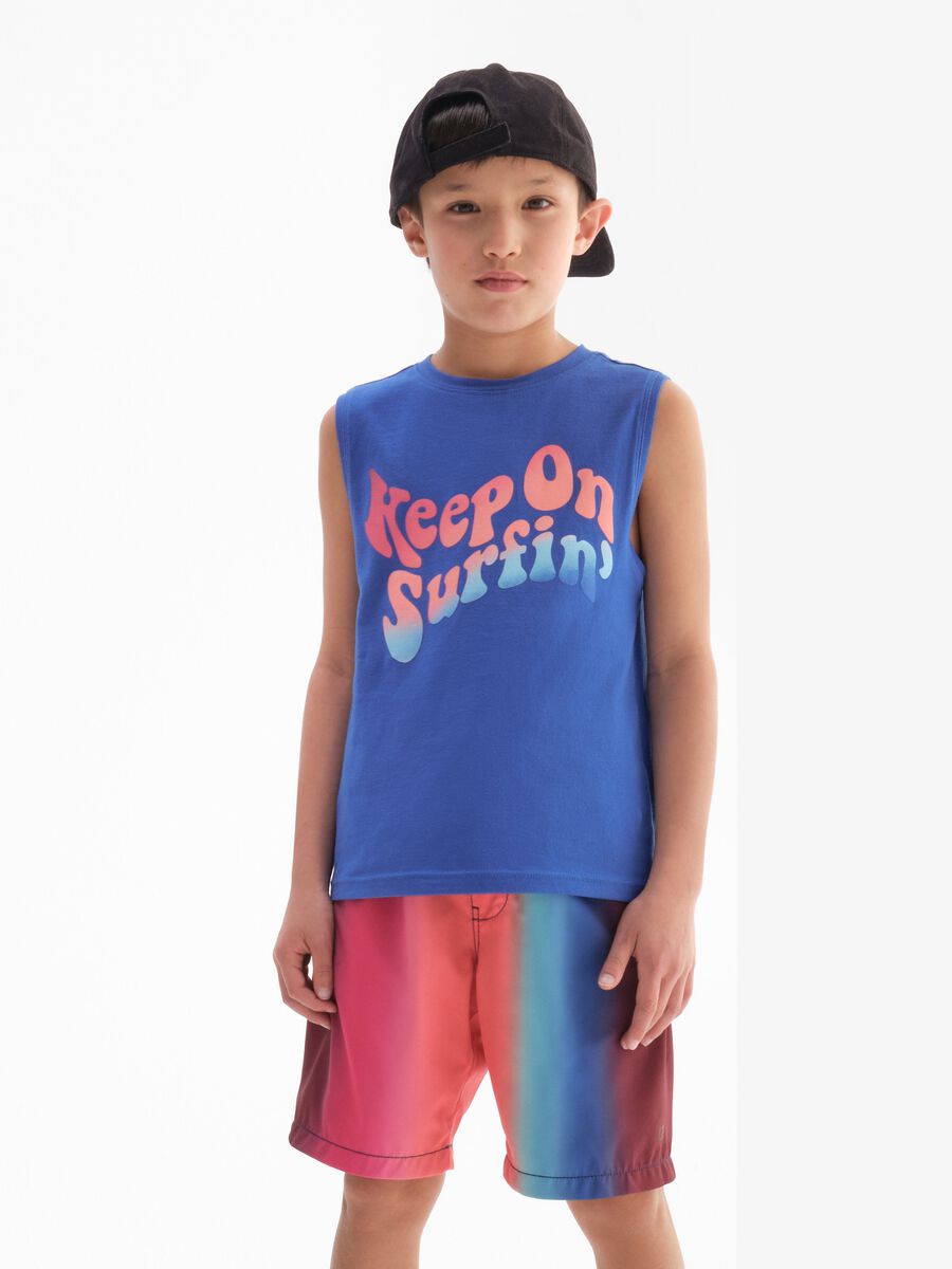 Cotton tank top with lettering print Boy_0