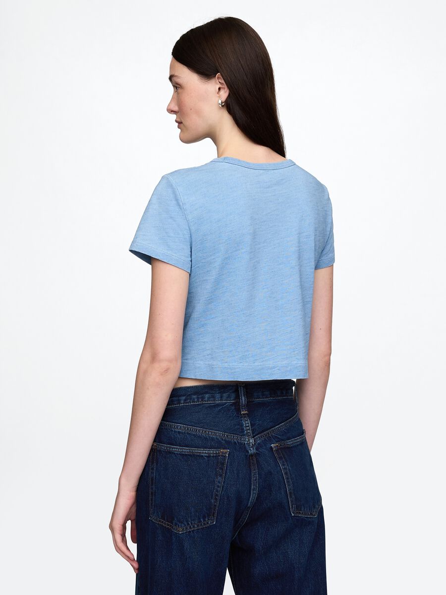 Light Blue Cropped Cotton T-shirt Woman_2