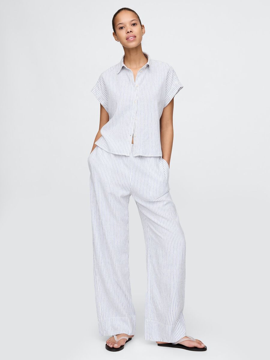 Pantaloni palazzo a righe in lino e viscosa Gap Donna_0