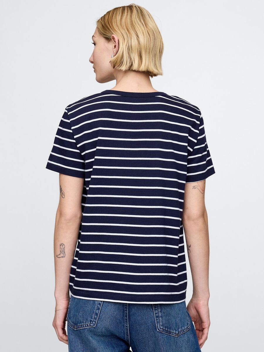 Maglietta a righe blu e bianco in puro cotone Donna_2