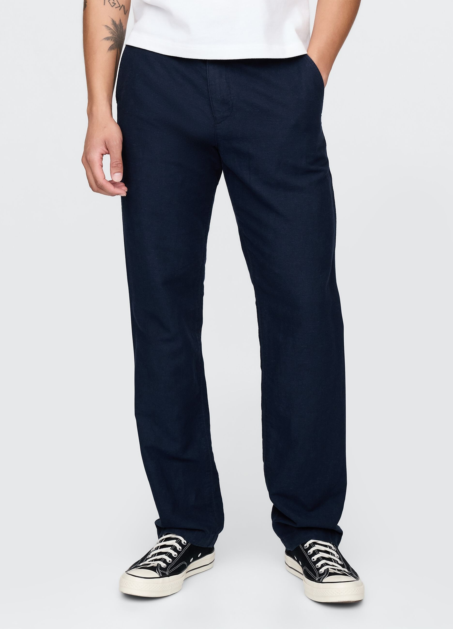 Pantaloni blu regular in lino e cotone Gap_1