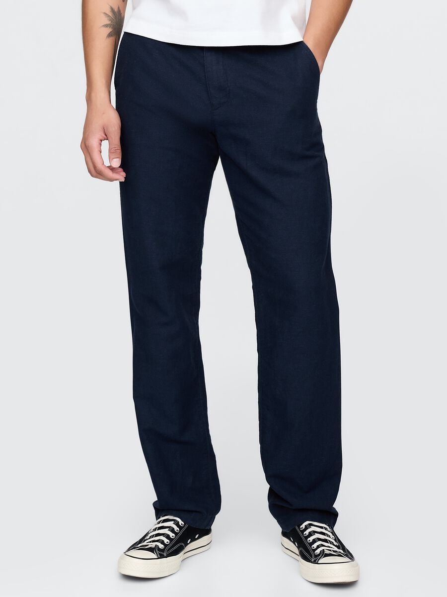 Pantaloni blu regular in lino e cotone Gap Uomo_1
