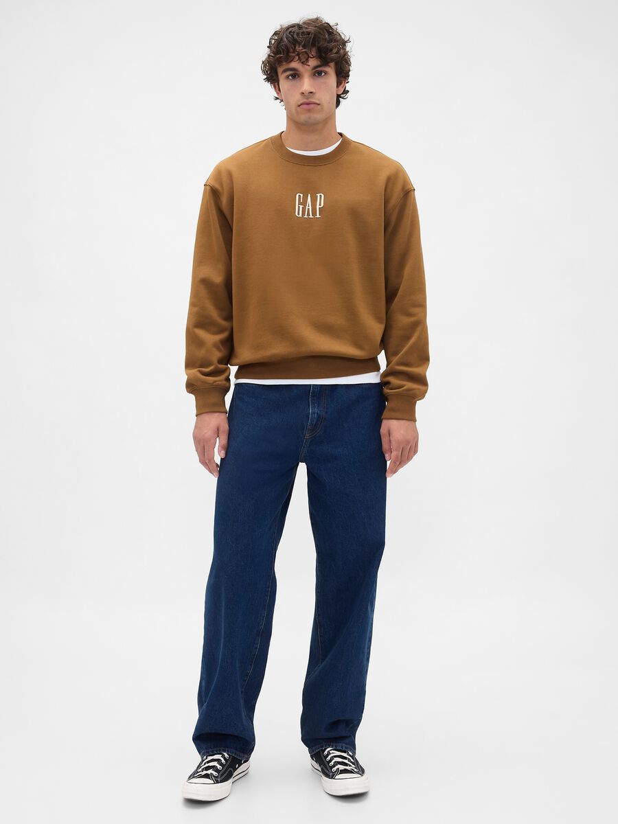 Brown crew neck sweatshirt in cotton blend Man_2