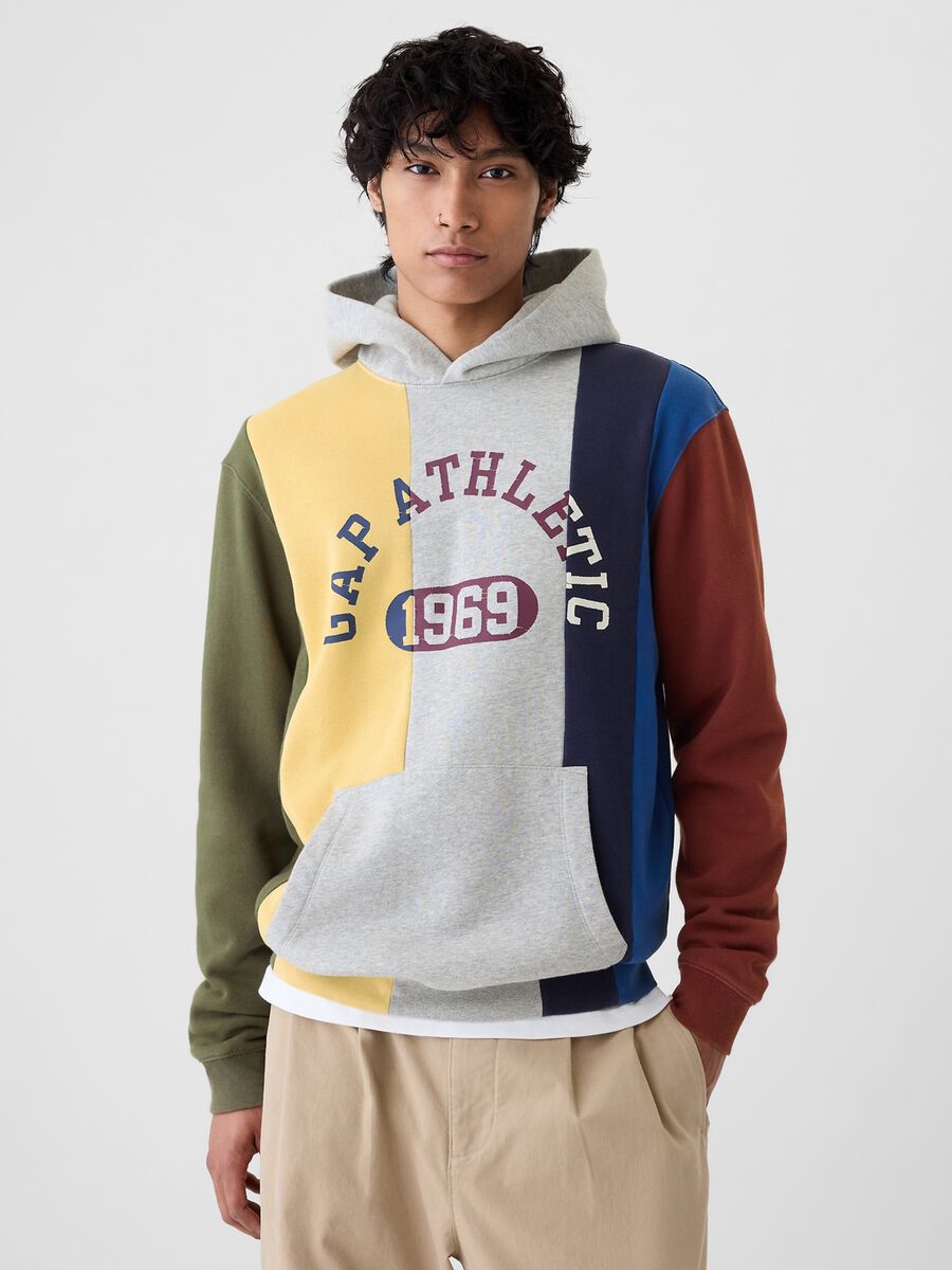 Felpa a righe con cappuccio e stampa logo Uomo_0
